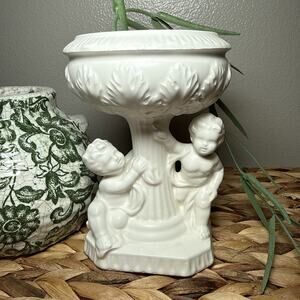 Vintage INARCO Cherub Pedestal Planter MCM White Ceramic Compote E-1080